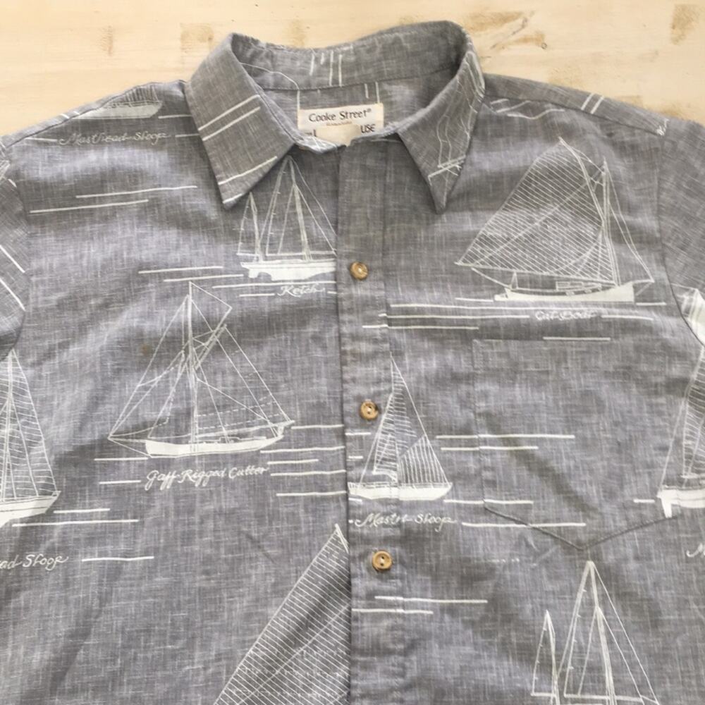 Vintage Cooke St. for Liberty House sailboat print short sleeve button up top L